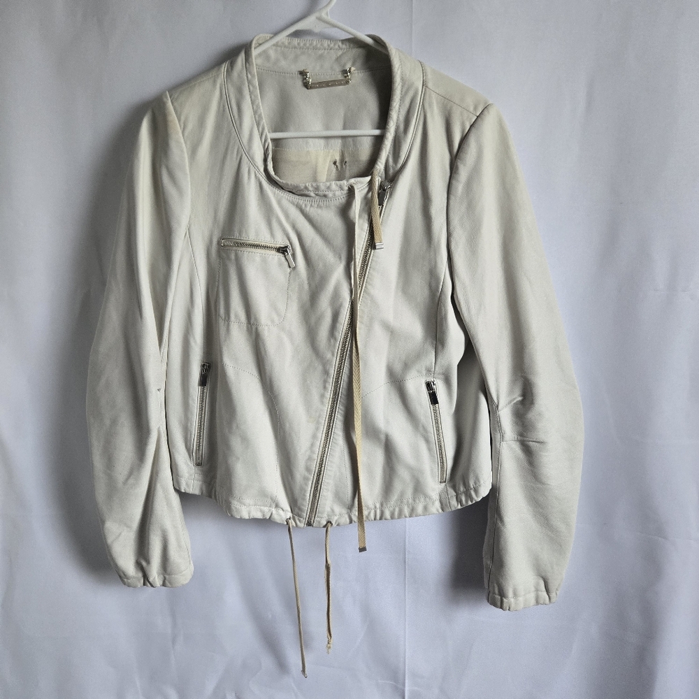 Diane Von Furstenberg Leather Collarless Asymmetric Zip Sporti Jacket Size 10